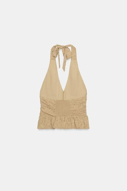ZARA ТОП ХАЛТЕР С БУСИНАМИ, СВЕТЛЫЙ РЫЖЕВАТО-КОРИЧНЕВЫЙ