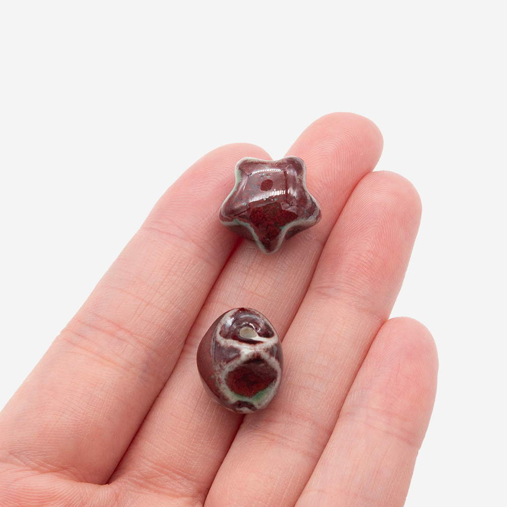 Бусина в форме звезды, 14,8*15,8мм, бордово-синяя, глазурированный фарфор