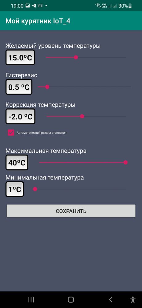 Страница приложения - Температура