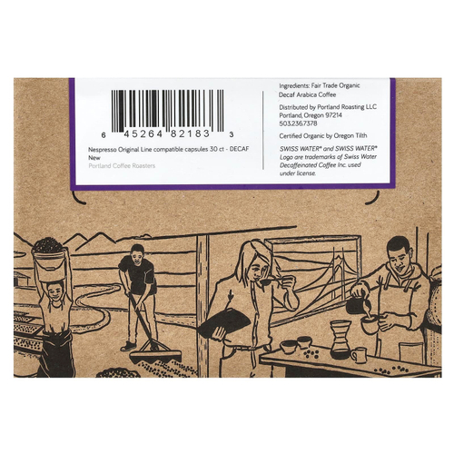 Portland Coffee Roasters, Кофе без кофеина, молотый обжаренный кофе, 30 капсул