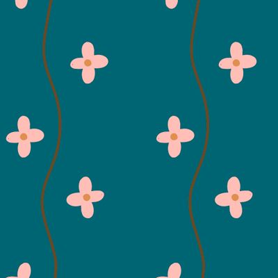 Милые простые розовые цветочки на синем фоне. Минимализм