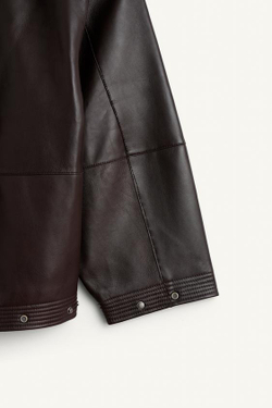 ZARA СВОБОДНАЯ КУРТКА ИЗ КОЖИ, ТЁМНО-КОРИЧНЕВЫЙ