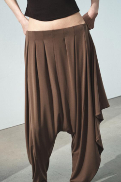 ZARA АCИММЕТРИЧНЫЕ БРЮКИ BAGGY ИЗ СТРУЯЩЕЙСЯ ТКАНИ, СВЕТЛО-КОРИЧНЕВЫЙ