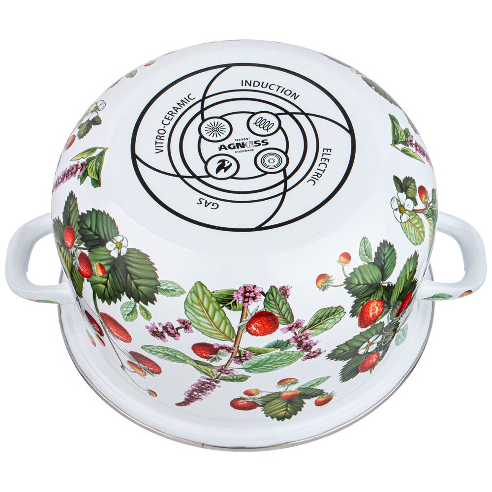 КАСТРЮЛЯ AGNESS ЭМАЛИРОВАННАЯ С ЭМАЛ.КРЫШКОЙ СЕРИЯ "ФРУКТОВАЯ КОРЗИНА", 5.0 Л, 24*14 СМ