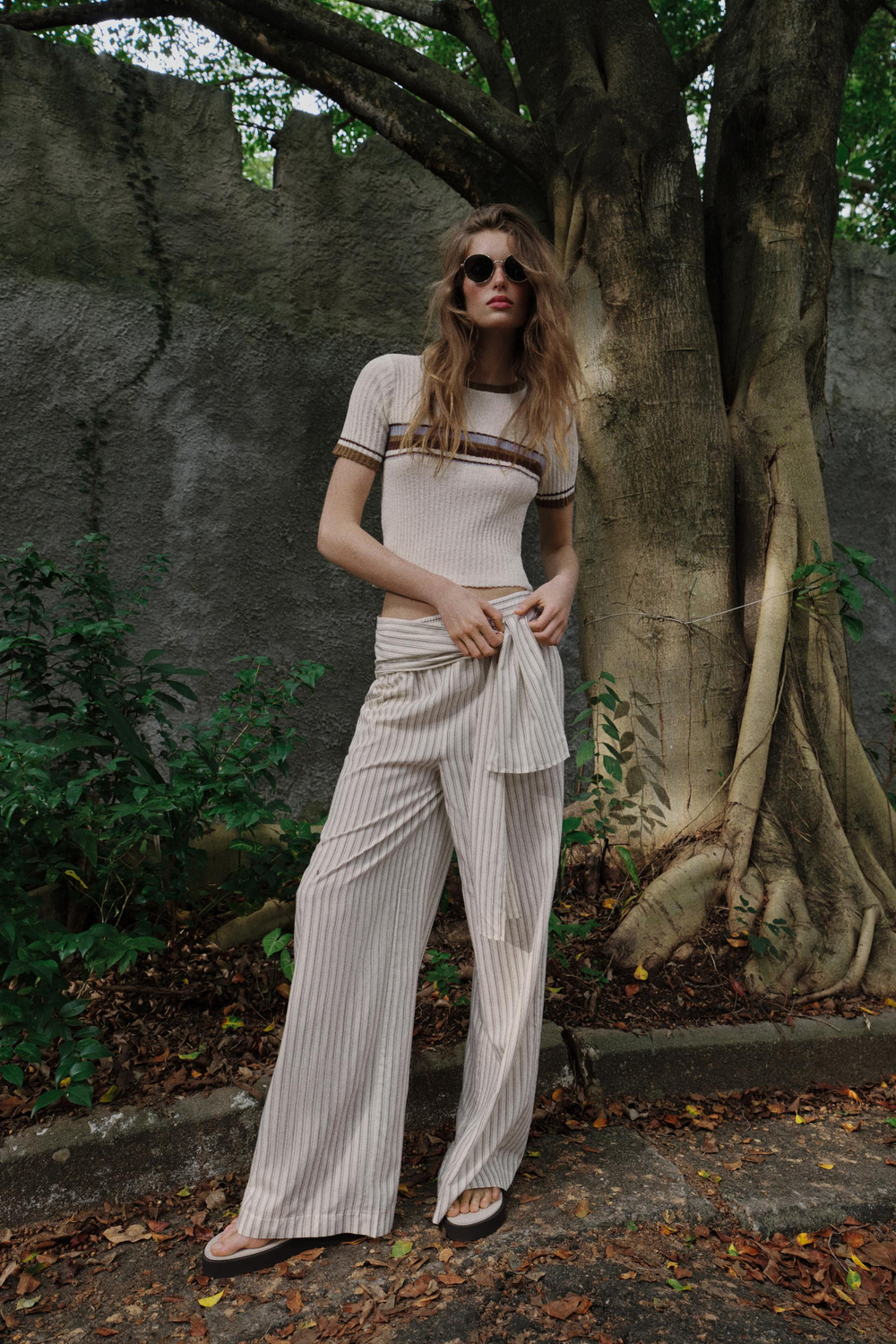 ZARA ТОП В СТИЛЕ РУСТИК В ПОЛОСКУ, ЭКРЮ