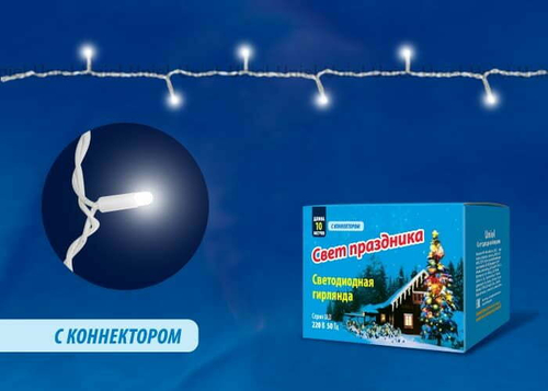ULD-S1000-120/TWK WHITE IP67 Гирлянда светодиодная с эффектом мерцания, 10м. Соединяемая. 120 светодиодов. Белый свет. Провод белый. TM Uniel.