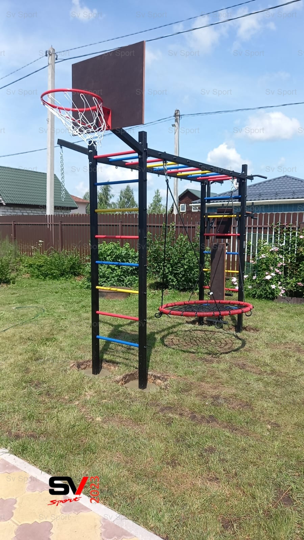 Монтаж уличной шведской стенки Sv Sport Рукоход (4 вертикальных столба)