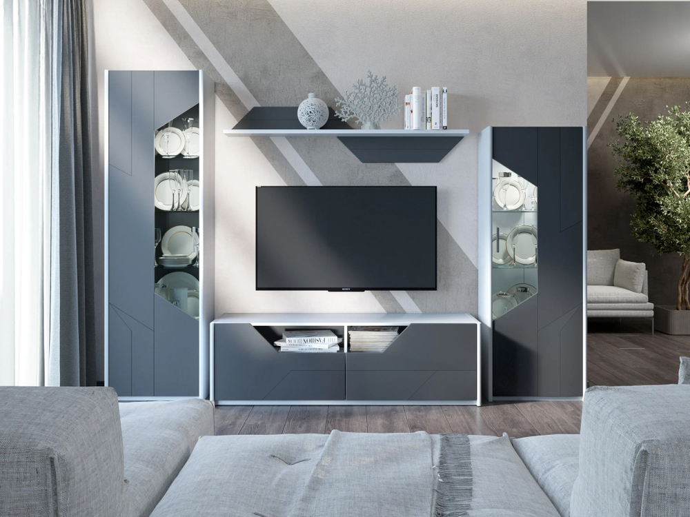 Тумба под ТВ SOFT 150, цвет белый / графит софт