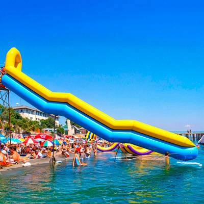 Надувная горка для вышки (опоры) «Молния» с двумя ступенями, 19.2 м * 2.7 м * 9.9 м