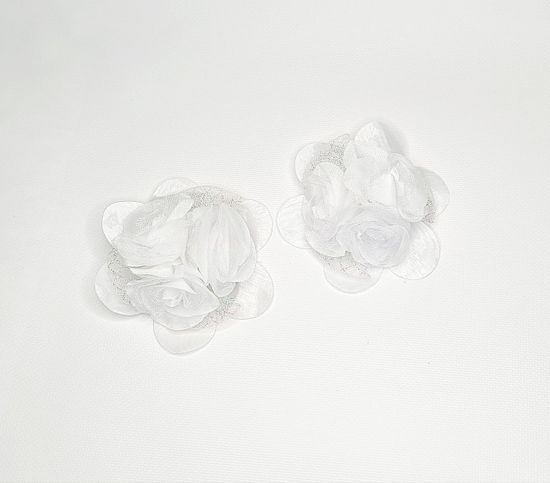 Белые школьные банты для волос "3 цветка" на резинке, с блёстками, 2 шт.