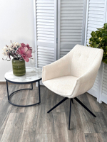 Стул М-City DISAUR Клаудс (Clouds) поворотный на поворотный на 360 градусов, Белый Wales 101, букле, Черный каркас