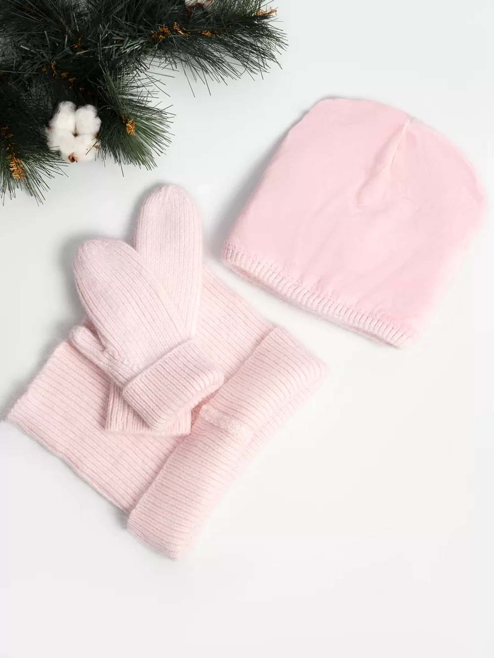 шапка снуд и варежки набор 3 в 1