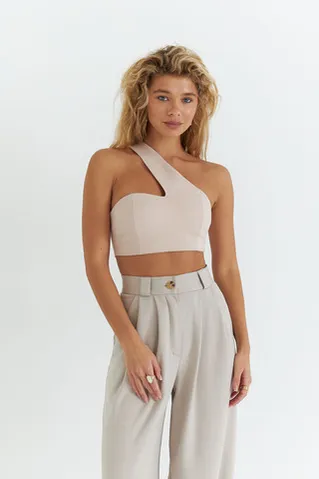 Асимметричный топ из джерси бежевого цвета