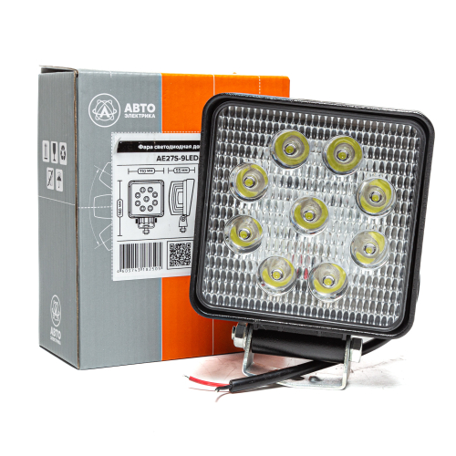 Фара светодиодная дополнительная, квадратная 110х55х140, направленный свет, 9 диодов, крепление по центру, 27 Вт, 10-30 В