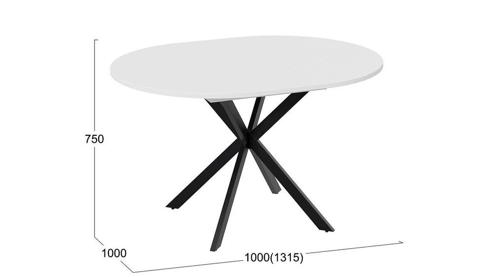 Стол кухонный обеденный круглый раздвижной Белый/Чёрный Муар, Мэдисон, 100,1х100х75 см