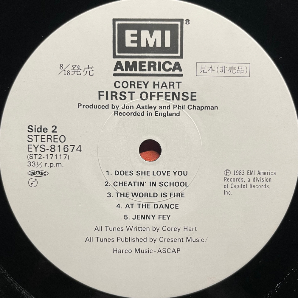 Corey Hart ‎– First Offense (Япония 1984г.) Promo