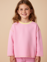 Свитшот Line с контрастными деталями и необработанным краем розовый