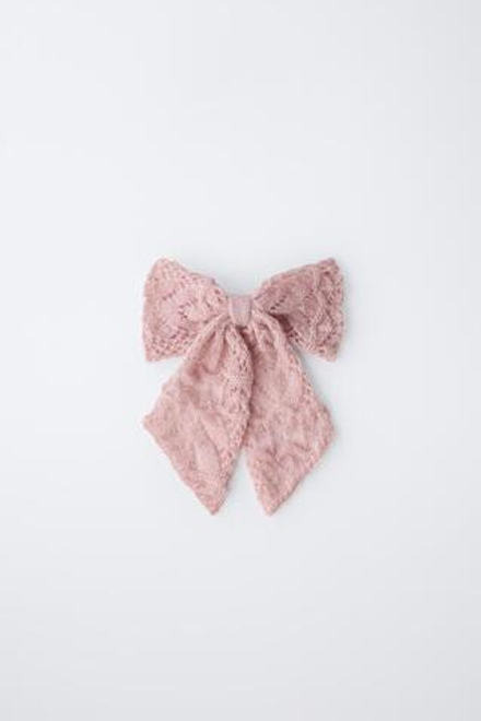ZARA ЗАКОЛКА-БАНТ С ШЕРСТЬЮ И АЛЬПАКОЙ, РОЗОВЫЙ/БЕЛЫЙ