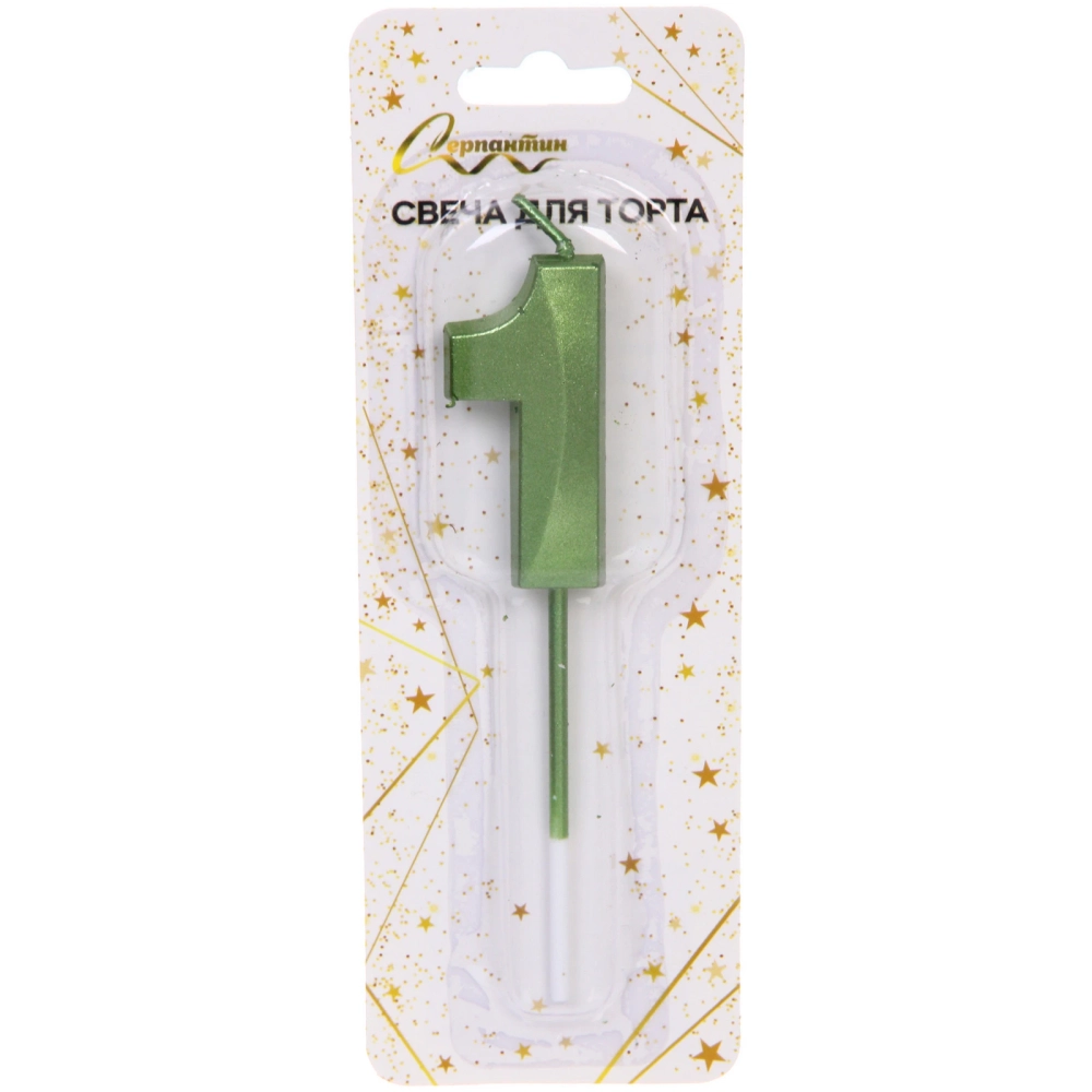 Свеча для торта Цифра Волшебство «1» 12 см, зеленый