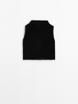 Massimo Dutti Топ с отделкой бусинами, черный