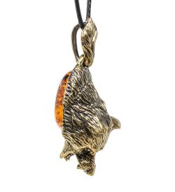 AM-1681 Подвеска «Медведь» (латунь, янтарь)