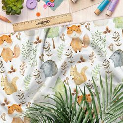Ткань поплин акварельные лесные зверята