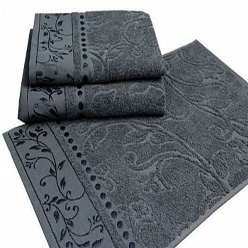 Набор из 3-х махровых полотенец "П37. Жаккард тёмно-серый" в упаковке, 100% хлопок, Россия.