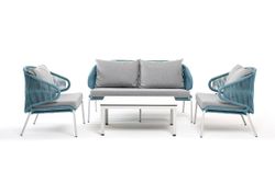 "Милан" лаунж-зона 4-местная плетеная из роупа (веревки), каркас алюминиевый светло-серый, роуп бирюзовый