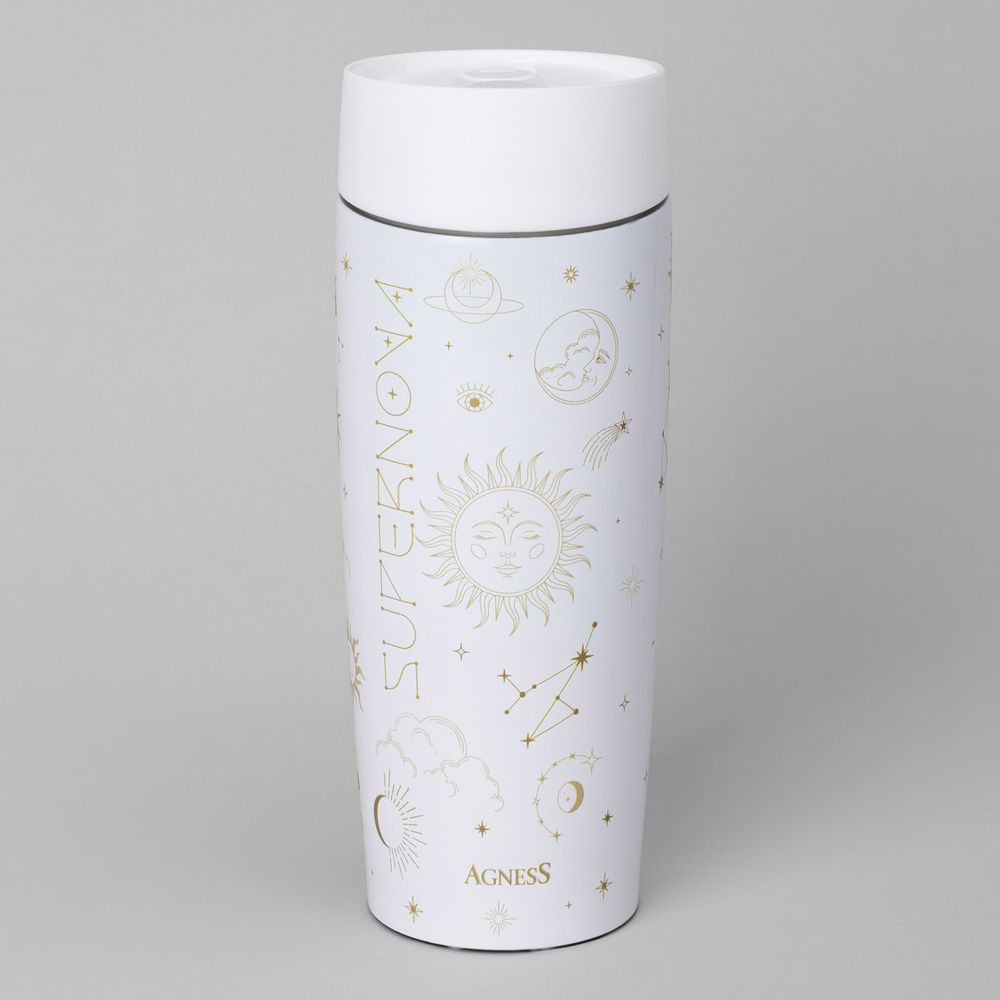ТЕРМОКРУЖКА AGNESS "SUPERNOVA WHITE" 360МЛ, КОЛБА НЕРЖ.СТАЛЬ 18/10