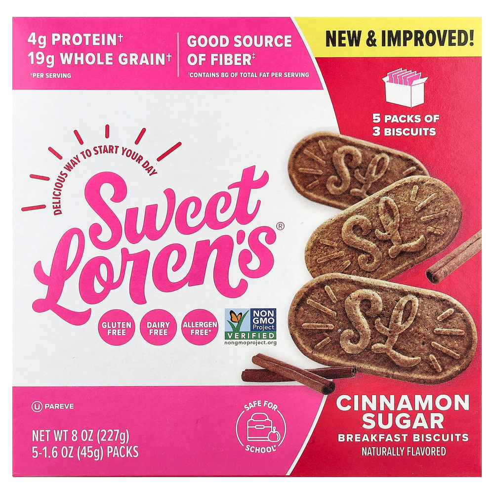Sweet Loren's, печенье для завтрака, с корицей и сахаром, 5 пакетиков по 45 г (1,6 унции)