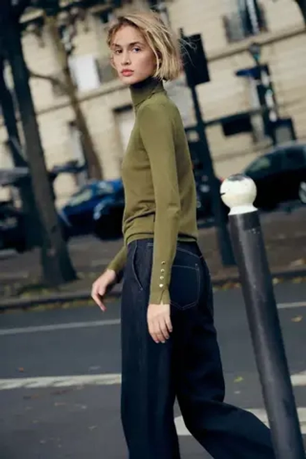 ZARA БАЗОВЫЙ ОДНОТОННЫЙ ДЖЕМПЕР, ЦВЕТ МХА