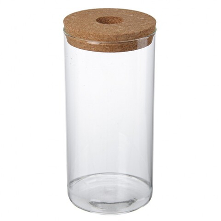 Ваза стеклянная прозрачная с пробковой крышкой с отверстием D10*H20см (HD381)