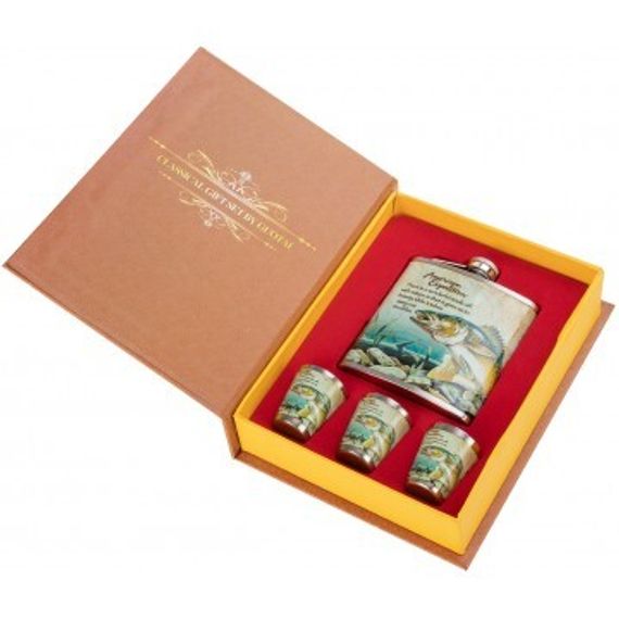 Набор Helios Рыба (фляжка 210 мл + 3 стопки) А02