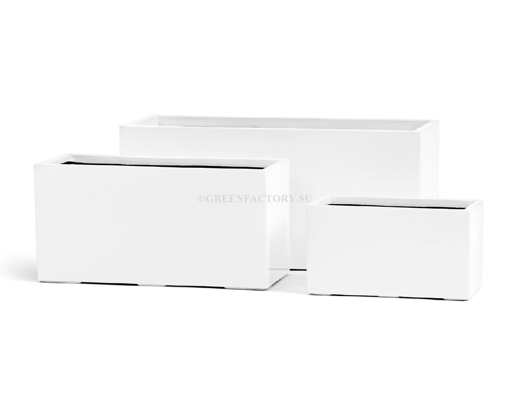 Кашпо TREEZ Effectory - серия Gloss - Низкий узкий прямоугольник - Белый глянцевый лак