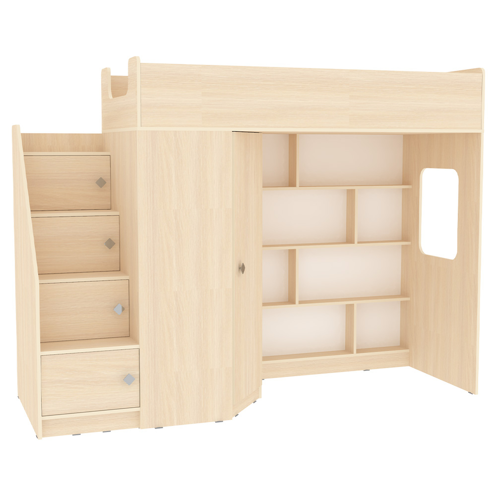 Кровать-чердак КарИВи Л-В602.3 75x175  Дуб Молочный  Дуб Молочный