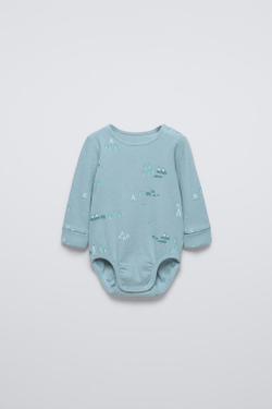 ZARA НАБОР ИЗ ДВУХ БОДИ В ТОНКИЙ РУБЧИК, ЗЕЛЕНОВАТО-СИНИЙ