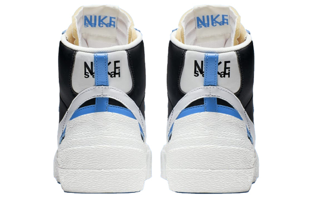 Sacai x Nike Blazer black blue deconstructed mid-top sneakers for men and women with the same white and blue