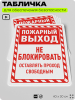 Табличка для обеспечения безопасности "Пожарный выход, оставлять проход свободным", для офиса, по охране труда для предприятия, организаций, 40х30 см, Silver Plane x Айдентика Технолоджи