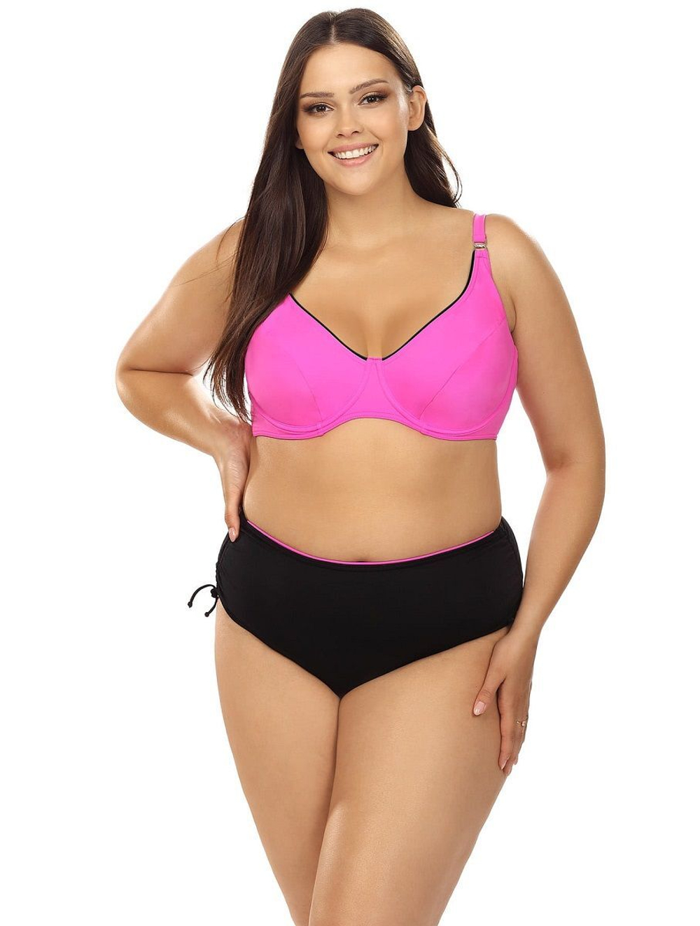 Розово-черный раздельный купальник plus size (Размер: 80E/40) (Цвет: розовый с черным)