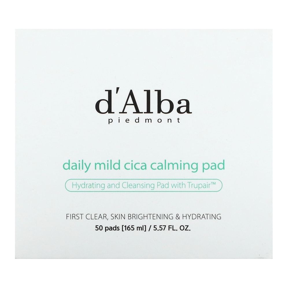 d'Alba, Daily Mild Cica Calming Pad, успокаивающие диски для ежедневного использования, 50 шт., 165 мл (5,57 жидк. унции)