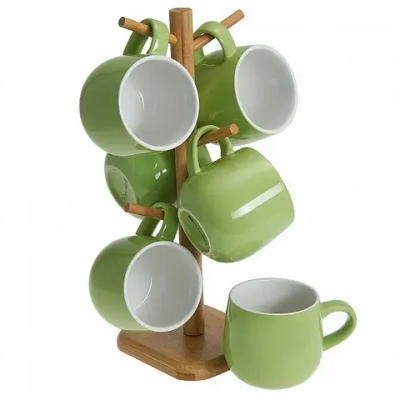 Набор кружек 6 предметов (420 мл) на деревянной подставке Ф19-105К/6