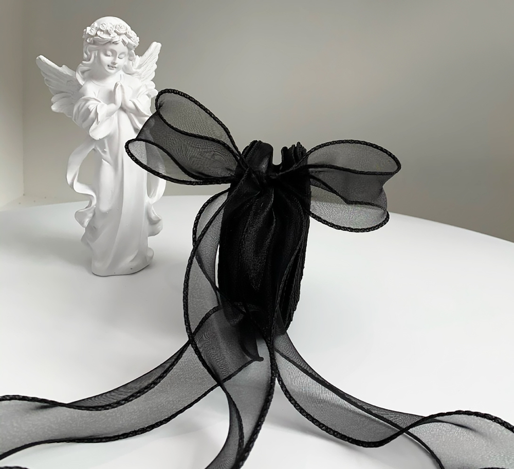 Лента декоративная (4 см*9,14 м) Органза с леской, Черный, 1 шт., 6233766