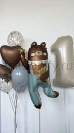 Набор шаров "Мишка в полосатых штанишках", с цифрой, дизайн №2