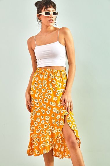 Qadın üçün beli rezinli ətək sarı 30601046