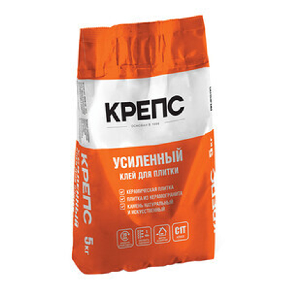 Клей для плитки/ керамогранита/ камня Крепс Усиленный серый класс С1 Т 5 кг