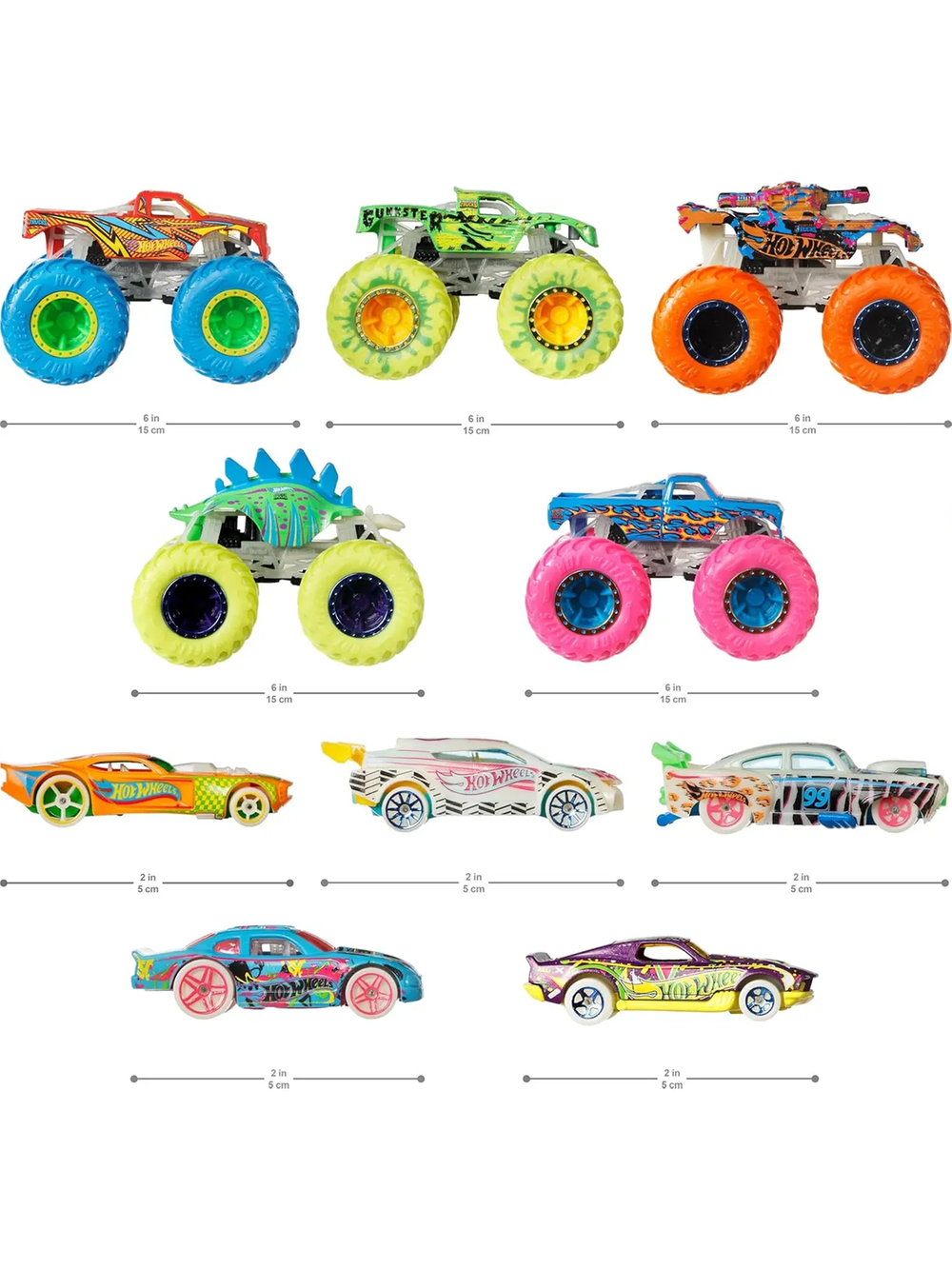 Игровой набор Hot Wheels Светящиеся авто и грузовики HCB57 | Hot Wheels Monster Trucks Glow in the Dark Collection 4+