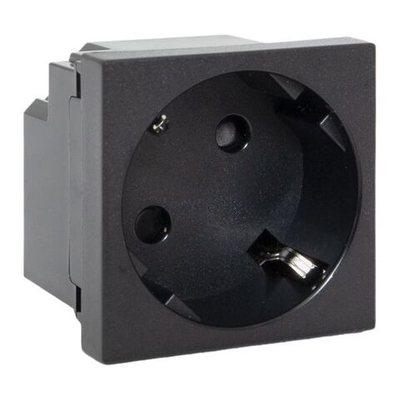 Розетка 45х45 с зазем, 45 градусов, быстрозажимные клеммы, черная, матовая EKF