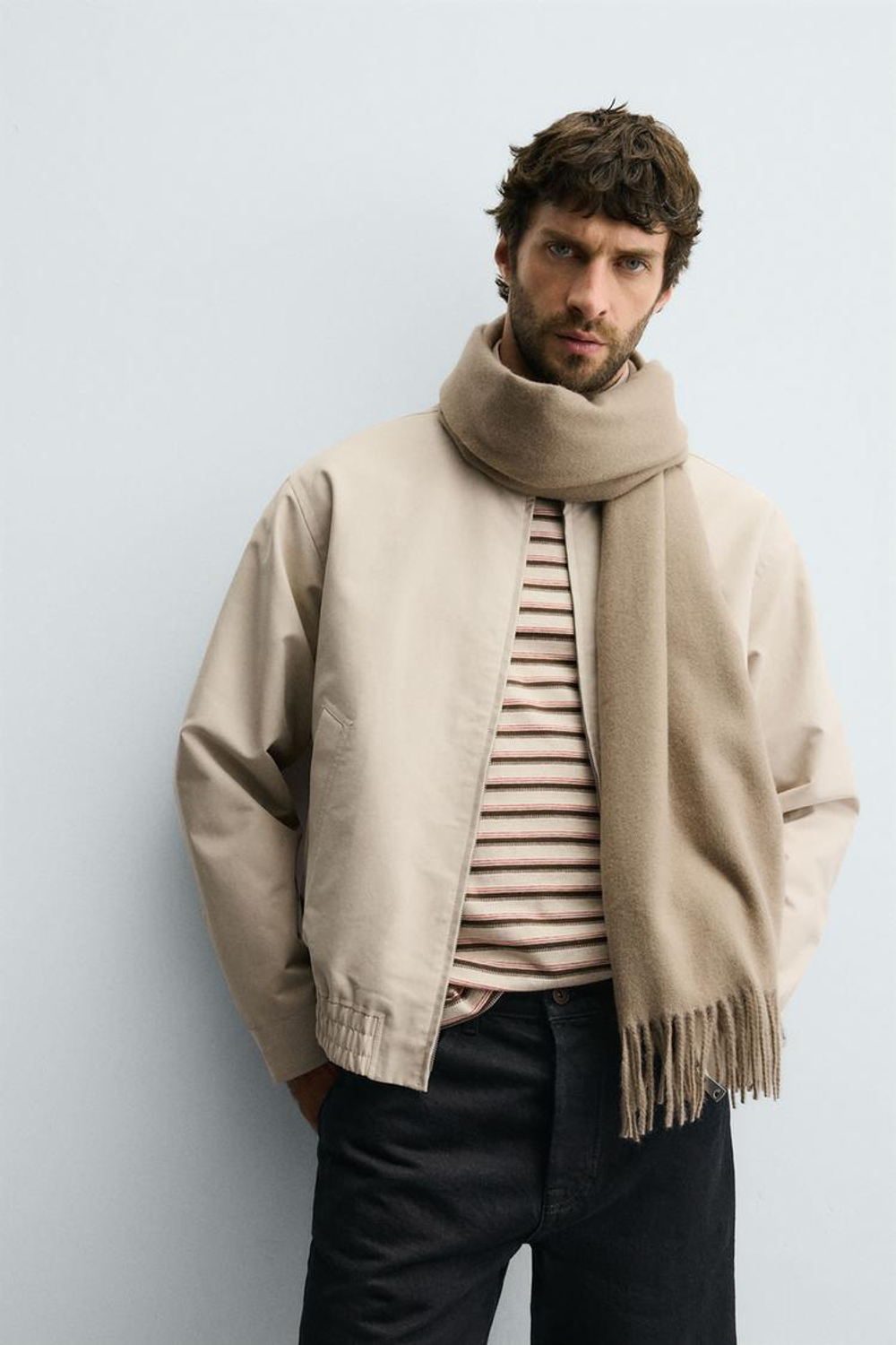 ZARA ХЛОПКОВАЯ КУРТКА С КАРМАНАМИ, КАМЕННО-СЕРЫЙ