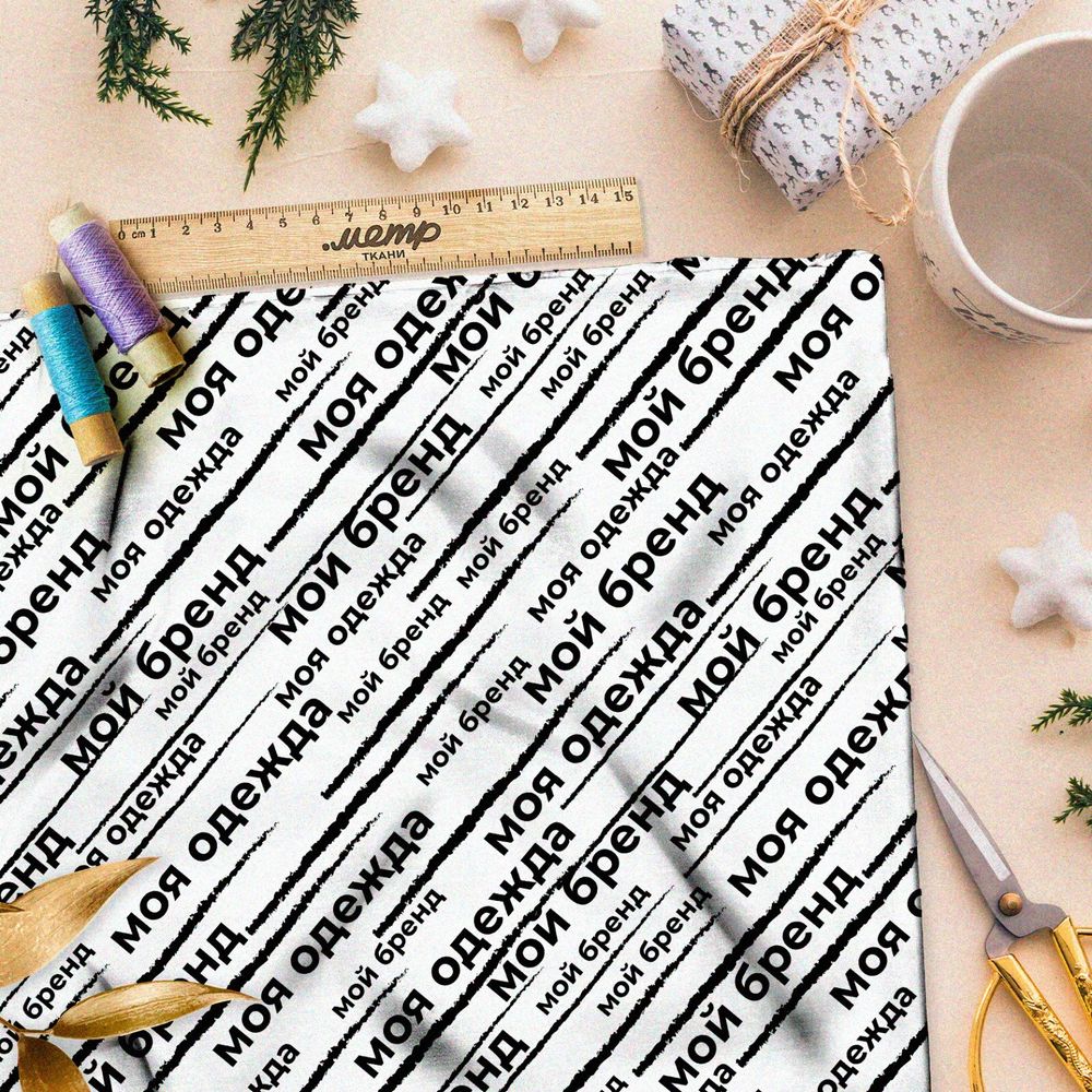 Ткань дюспо рисунок из слов на бежевом фоне