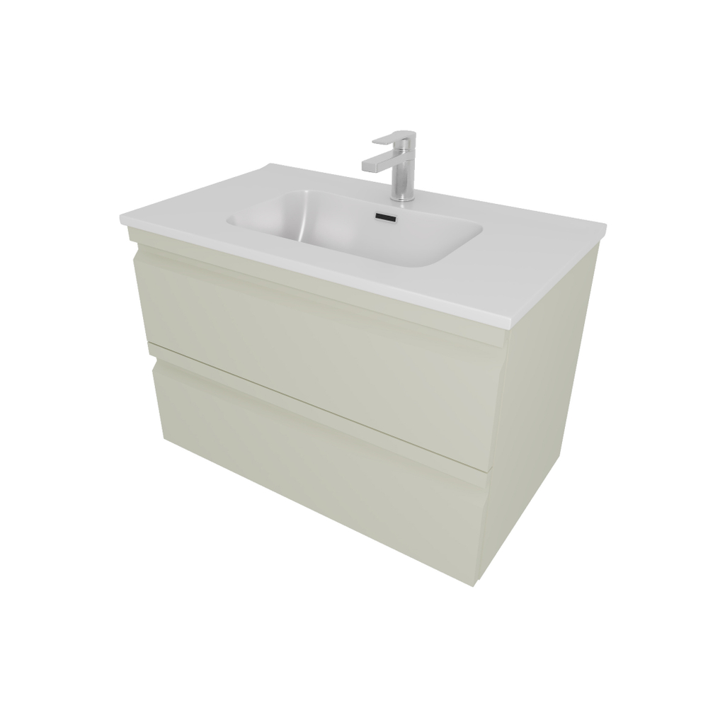 AQ77080-GS Комплект мебели: Тумба 80см ВЕГА с раковиной AQ0480-00, 2 ящика,  цвет шалфей зеленый